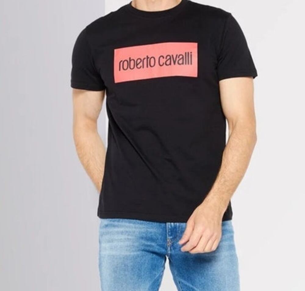 Roberto Cavalli Graphic Print Logo Short Sleeve T-Shirt Mens Size Small